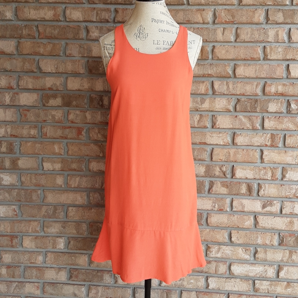 SAM & LAVI Shift Dress Flutter Hem Orange Dress.